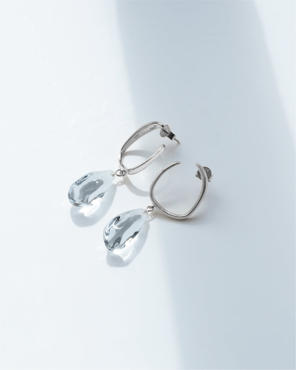 Drop Glass Earrings - Silver