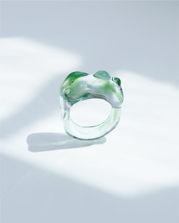 Cloudy Glow Glass Ring - Green
