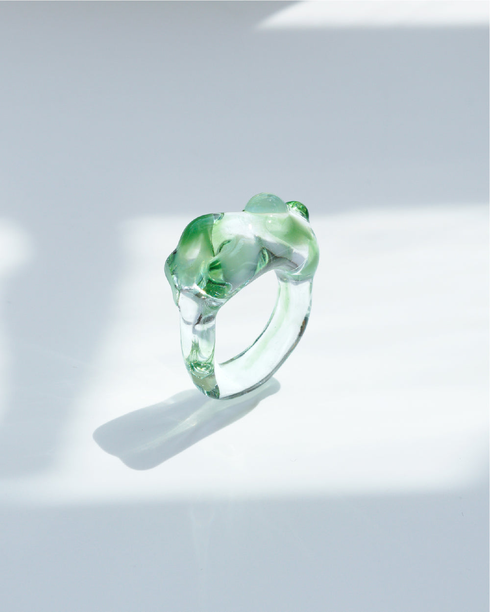 Cloudy Glow Glass Ring - Green