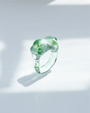 Cloudy Glow Glass Ring - Green