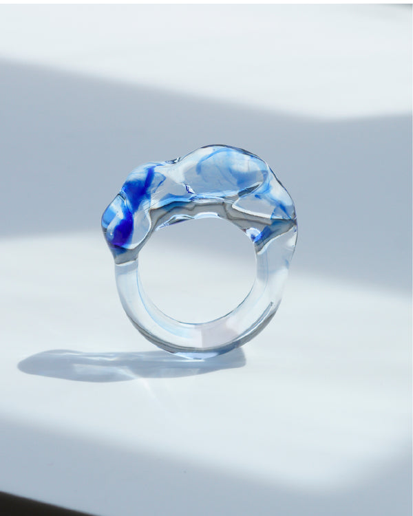 Cloudy Glow Glass Ring - Blue