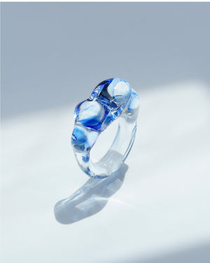 Cloudy Glow Glass Ring - Blue