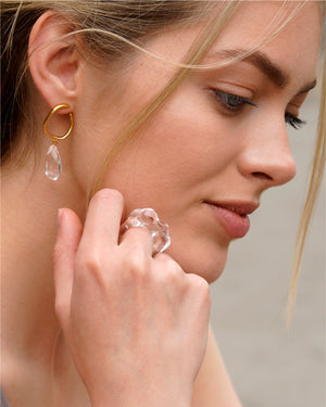 Drop Glass Earrings - Gold