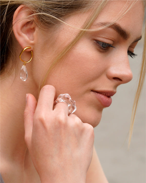 Drop Glass Earrings - Gold
