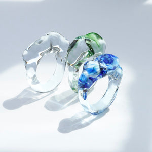 Cloudy Glow Glass Ring - Blue