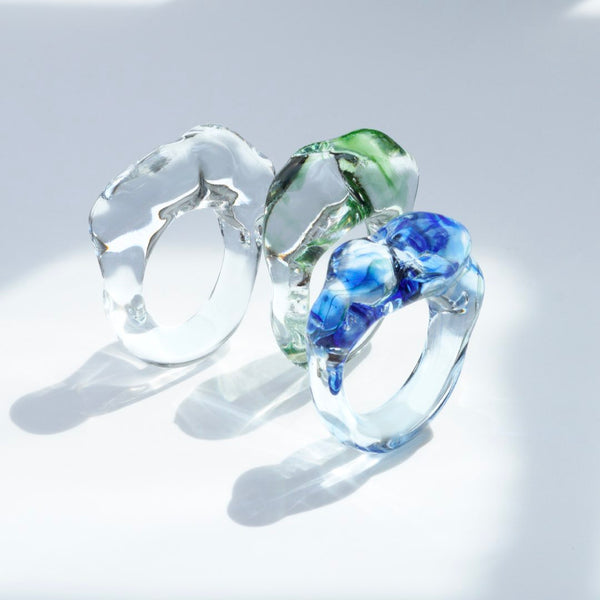 Cloudy Glow Glass Ring - Blue