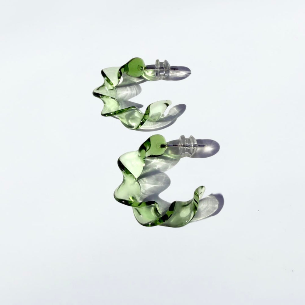 Wave Glass Earrings - Green