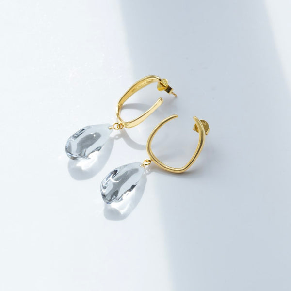 Drop Glass Earrings - Gold