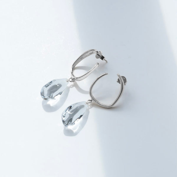 Drop Glass Earrings - Silver