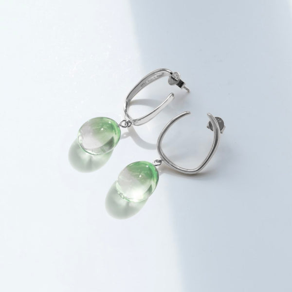 Drop Glass Earrings - Green