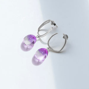 Drop Glass Earrings - Grape Purple