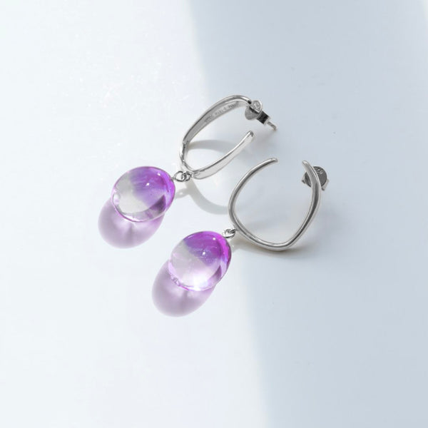 Drop Glass Earrings - Grape Purple