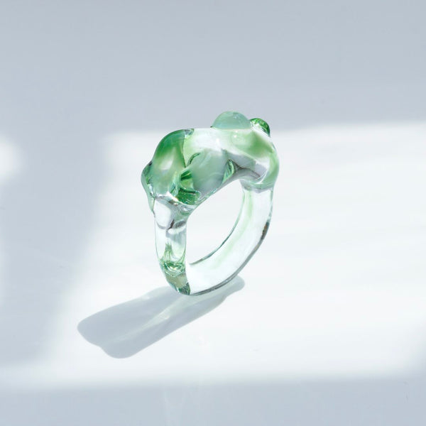 Cloudy Glow Glass Ring - Green
