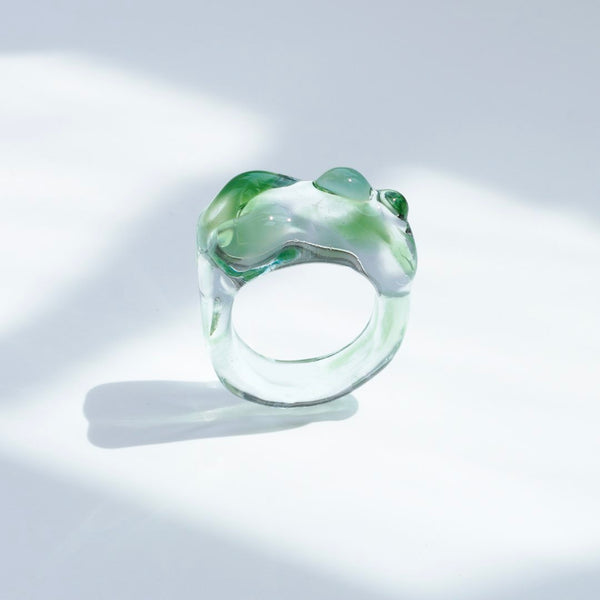 Cloudy Glow Glass Ring - Green