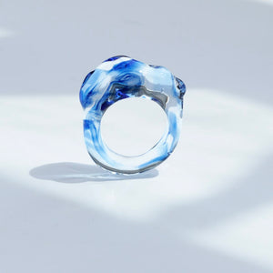 Cloudy Glow Glass Ring - Blue