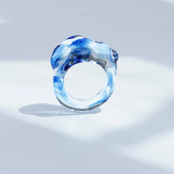 Cloudy Glow Glass Ring - Blue