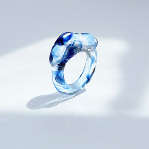 Cloudy Glow Glass Ring - Blue