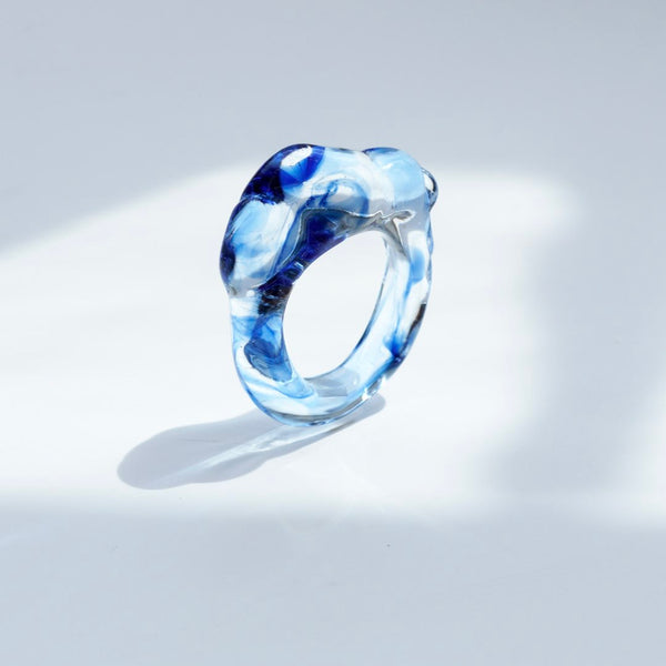Cloudy Glow Glass Ring - Blue