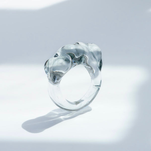 Cloudy Glow Glass Ring - Charcoal