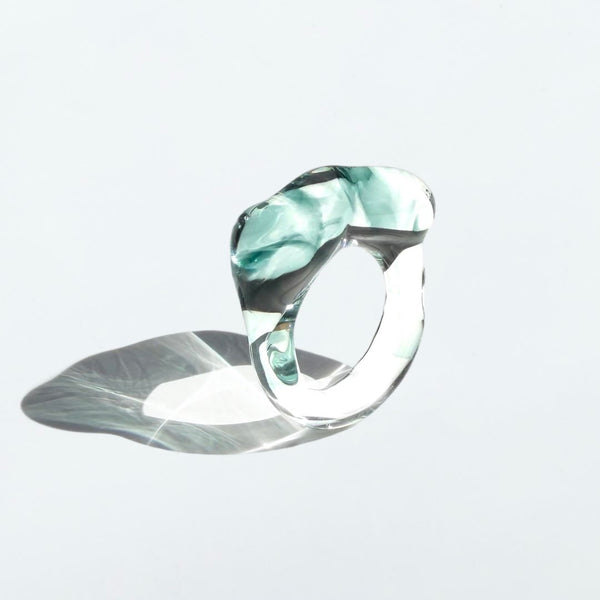 Cloudy Glow Glass Ring - Turquoise